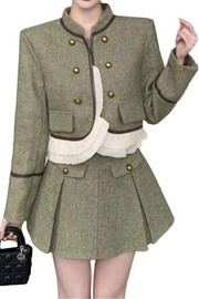 High Quality Fall Winter French Vintage Two Piece Set For Women Jacket Coat + Skirt 2 Piece Suits Conjuntos Femininos Elegantes