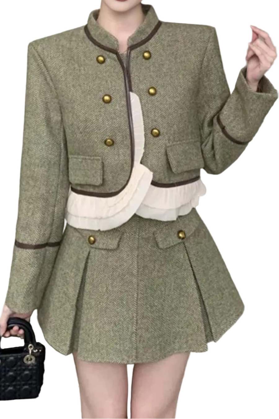 High Quality Fall Winter French Vintage Two Piece Set For Women Jacket Coat + Skirt 2 Piece Suits Conjuntos Femininos Elegantes