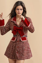 High quality red plaid long sleeve tweed dress with bows