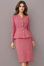 Two Piece Set Single Breasted V-Neck Jacket Coat + High Waist Pencil Pocket Skirt