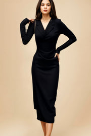 High Quality High Waist Slim Long Sleeve Solid Elegant Dress