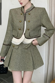 High Quality Fall Winter French Vintage Two Piece Set For Women Jacket Coat + Skirt 2 Piece Suits Conjuntos Femininos Elegantes