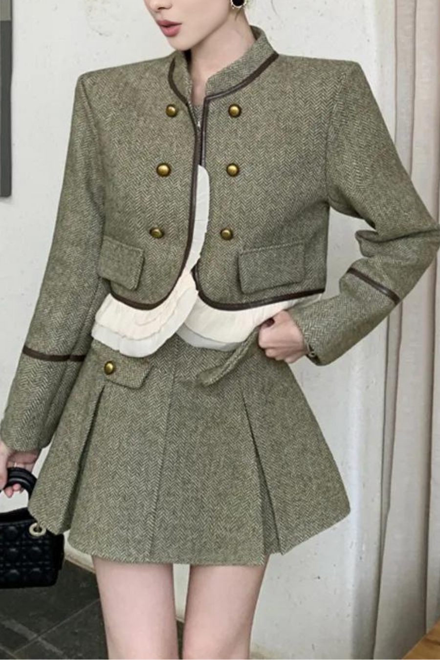 High Quality Fall Winter French Vintage Two Piece Set For Women Jacket Coat + Skirt 2 Piece Suits Conjuntos Femininos Elegantes