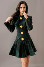 Short Plaid Tweed Dress with Metal Buttons and Big Bow High Quality