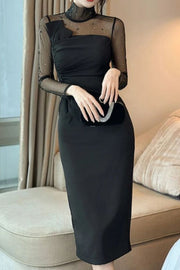 High Quality Bodycon Long Sleeve Elegant Mesh See Through Maxi Dress