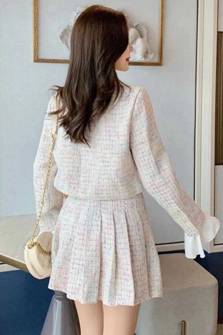 3 Piece Sets Elegant Slim Fit Coat, Skirt, High Quality Tweed Shirt