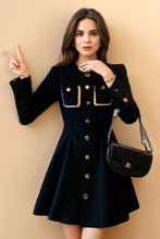 High Quality Round Neck Long Sleeve Elegant Button Patchwork Dresses