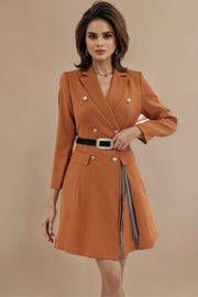 High Quality Long Sleeve Double Breasted Belt Office Dress