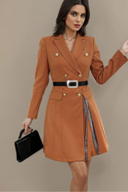 High Quality Long Sleeve Double Breasted Belt Office Dress