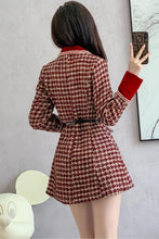 High quality red plaid long sleeve tweed dress with bows