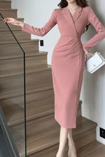 High Quality High Waist Slim Long Sleeve Solid Elegant Dress