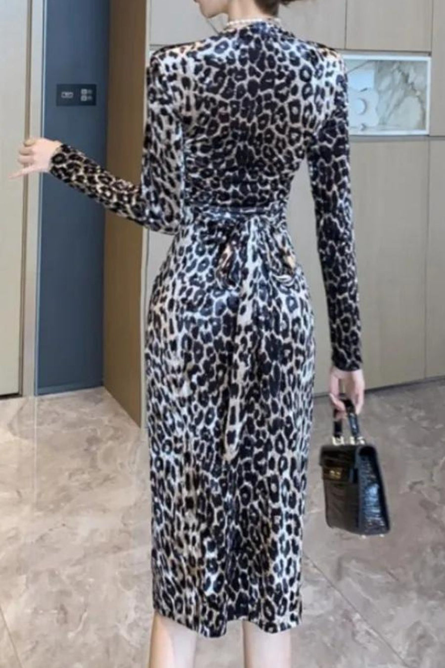 High Quality Sexy Bodycon Long Sleeve Leopard Print Dress