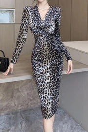 High Quality Sexy Bodycon Long Sleeve Leopard Print Dress