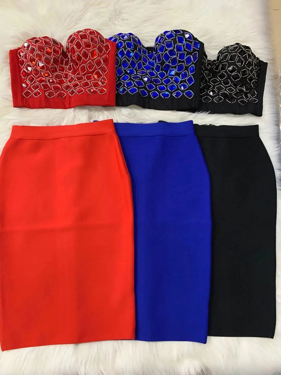 High quality various colors bodycon 2 piece sexy bandage dress Black / S High quality various colors bodycon 2 piece sexy bandage dress Black / S