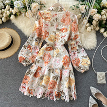High Quality Stand Collar Multicolor Floral Print Vintage Elegant Long Sleeve Dress