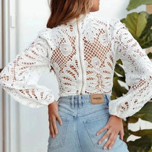 High Quality Transparent Elegant Hollow Out Long Sleeve Lace Blouse