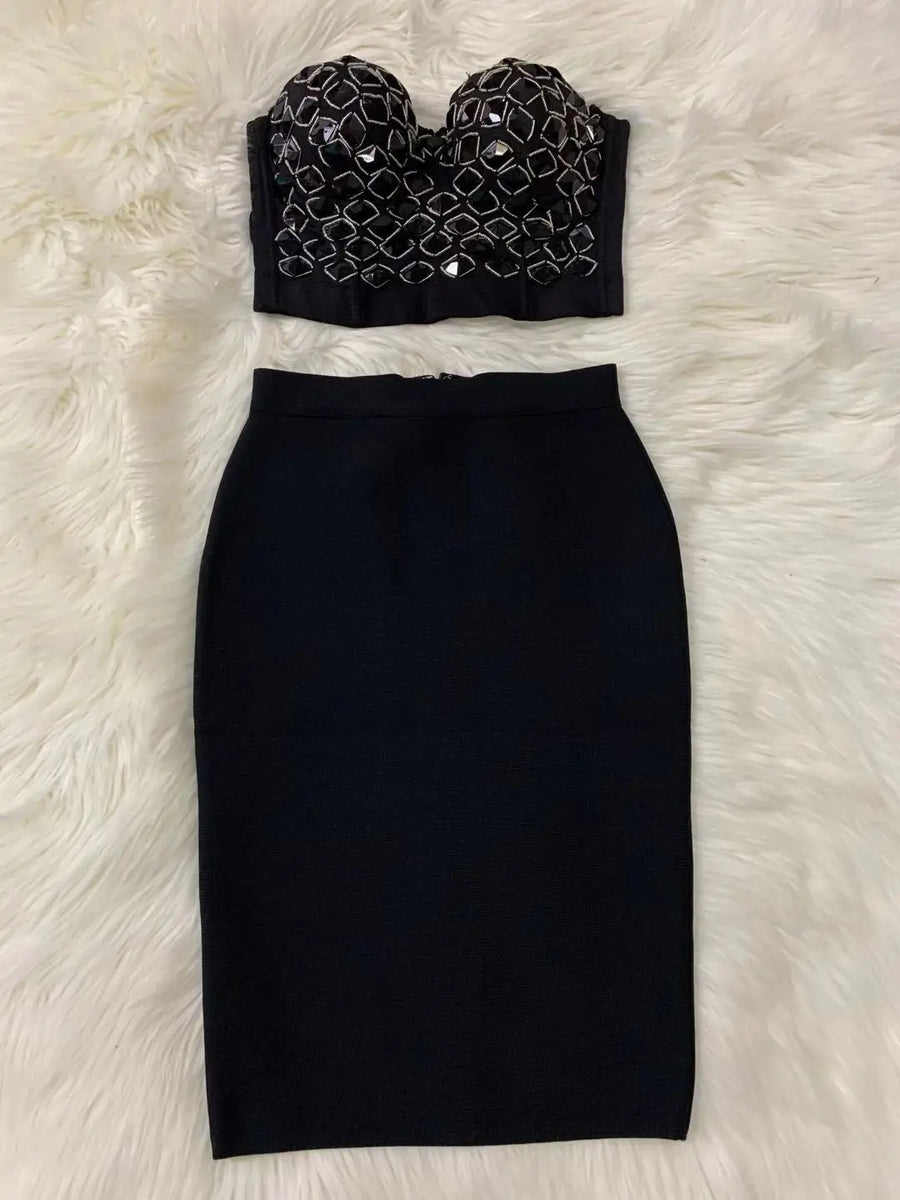 High quality various colors bodycon 2 piece sexy bandage dress Black / S High quality various colors bodycon 2 piece sexy bandage dress Black / S