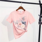 High-quality short-sleeved cotton t-shirts with sequin embroidery and 3D flowers