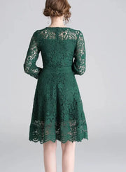 High quality vintage three quarter sleeve elegant lace dress