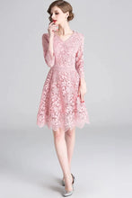 High quality vintage three quarter sleeve elegant lace dress