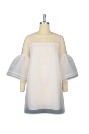 High Quality 3 Layers Flare Sleeve Round Neck White Loose Dresses