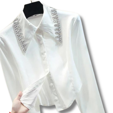High Quality Long Sleeve Diamond Lapel Chiffon Shirt