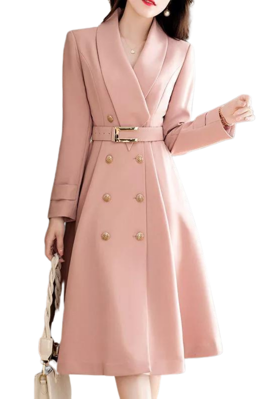Elegant long-sleeved double-breasted and high-quality dress Khaki / S Elegant long-sleeved double-breasted and high-quality dress Khaki / S