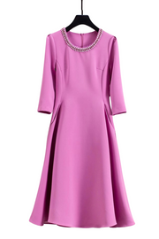 Elegant three-quarter sleeve dress, high quality crystal diamonds