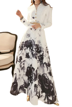 High quality slim fit elegant retro printed V-neck long dress