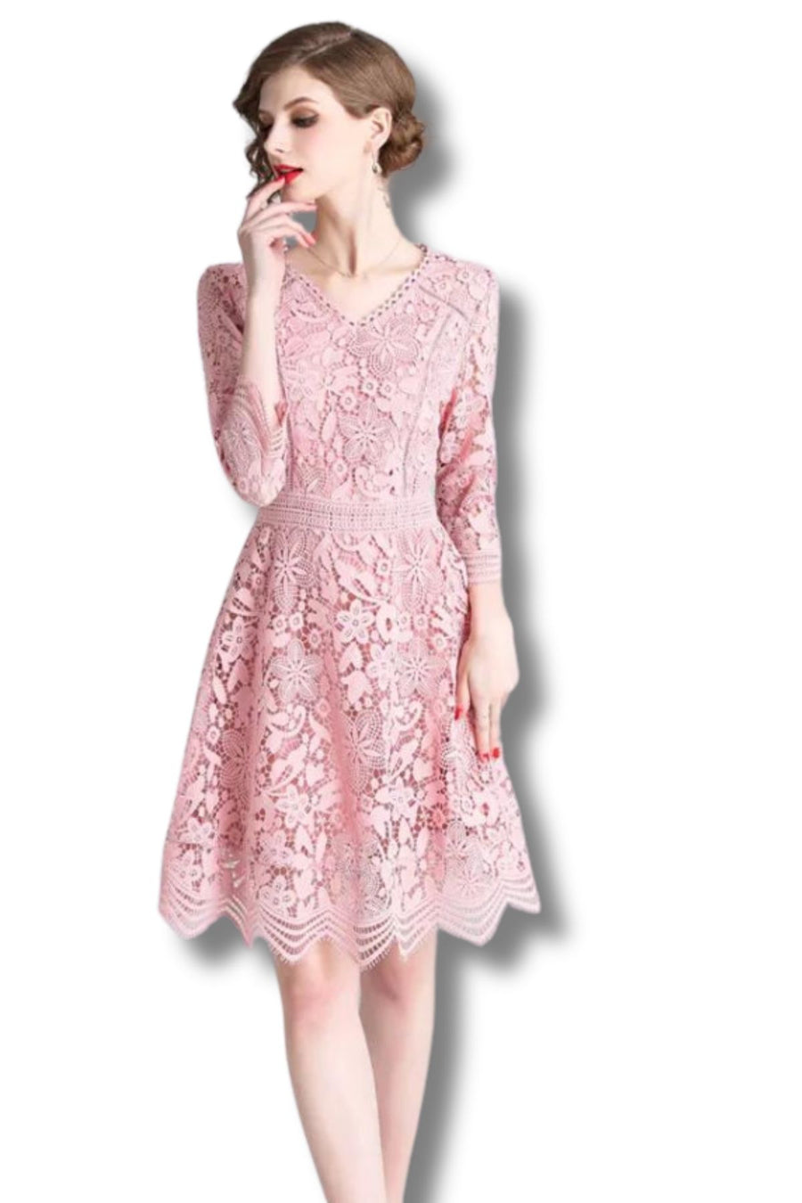 High quality vintage three quarter sleeve elegant lace dress