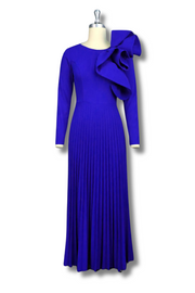 Elegant long sleeve pleated dress in blue, green, pink high quality