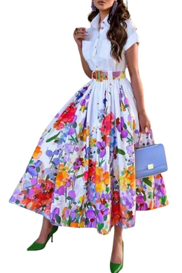 High Quality Short Sleeve Floral Print Casual Elegant Dress