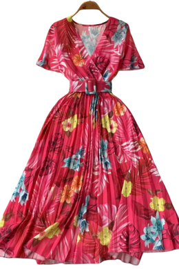 High Quality Elegant Casual Pleated Floral Print Dress