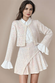 3 Piece Sets Elegant Slim Fit Coat, Skirt, High Quality Tweed Shirt