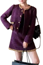 Elegant set of two Tweed jacket with round neck + short spliced skirt in high quality