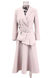 Quality Irregular Belted Jacket+Pleated Skirt 2 Piece Set