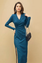 High Quality High Waist Slim Long Sleeve Solid Elegant Dress