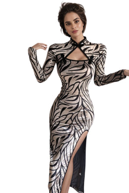 High Quality Slim Fit Long Sleeve Leopard Print Dress