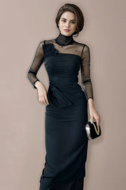 High Quality Bodycon Long Sleeve Elegant Mesh See Through Maxi Dress