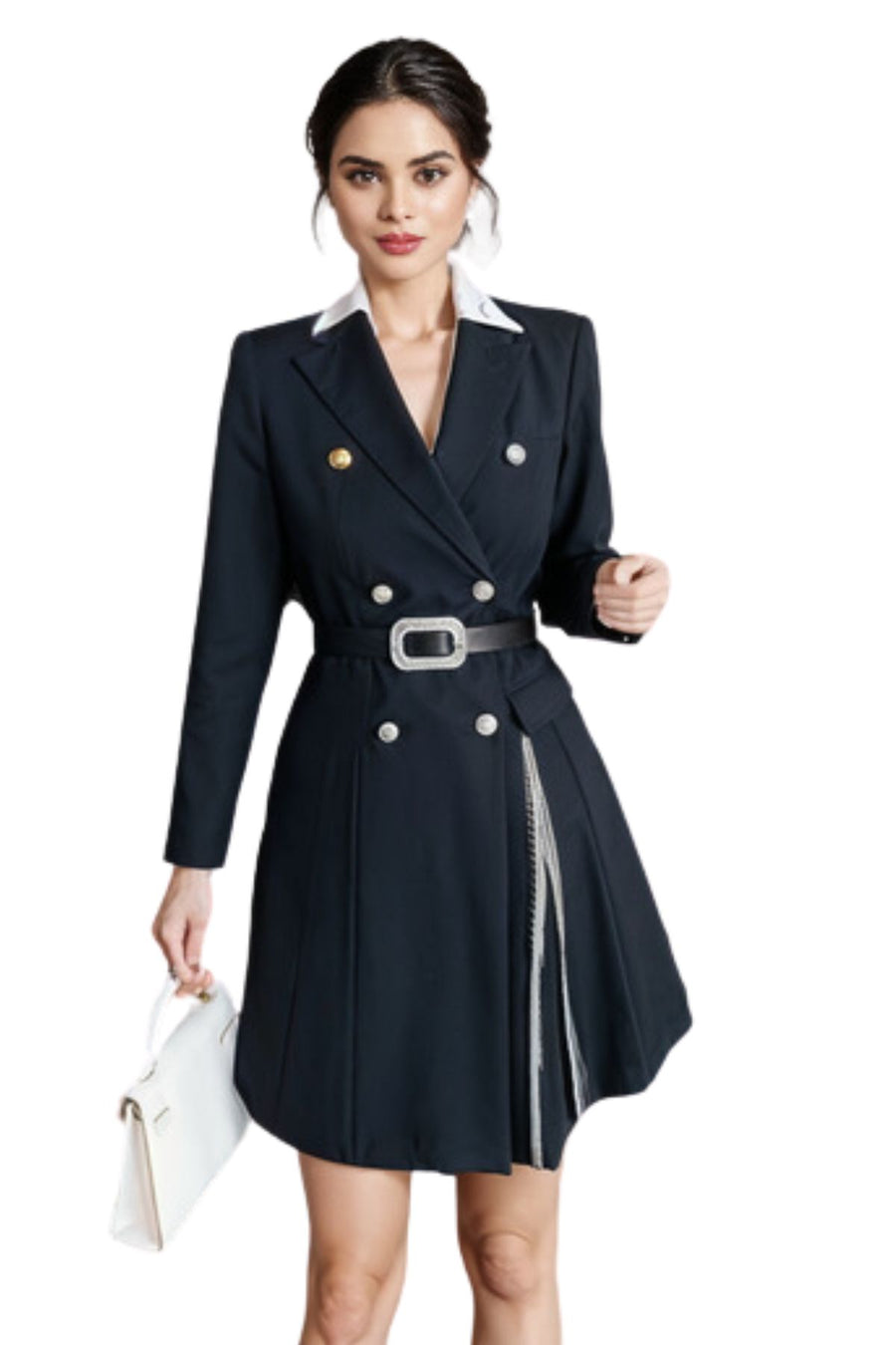 High Quality Long Sleeve Double Breasted Belt Office Dress