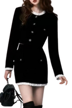 Two Piece Velvet Skirt Set Single-breasted Long Sleeve Short Coat + A-line Mini Skirt High Quality