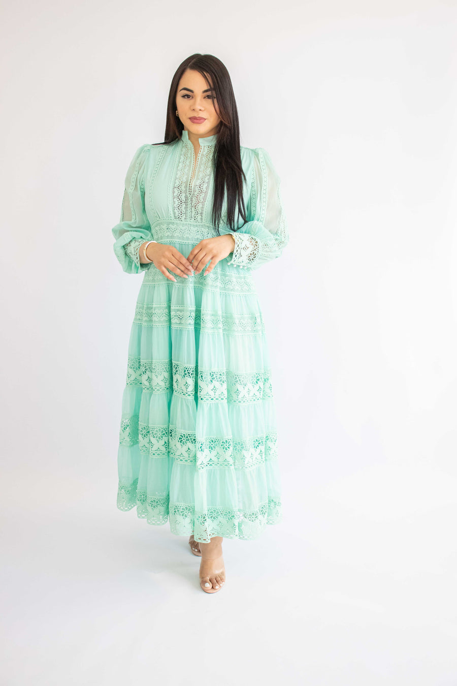 Style Retro Court Style V-Neck Waist Lace Mesh Patchwork Dress Fairy Slimming Ladies Long Dress White / XL Style Retro Court Style V-Neck Waist Lace Mesh Patchwork Dress Fairy Slimming Ladies Long Dress White / XL