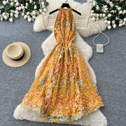 Summer Women's Halter Sleeveless Holiday Dress Luxury Sequins Beading 3D Embroidery Flower Elegant Pearl Belt Party Vestidos