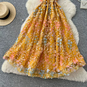 Summer Women's Halter Sleeveless Holiday Dress Luxury Sequins Beading 3D Embroidery Flower Elegant Pearl Belt Party Vestidos