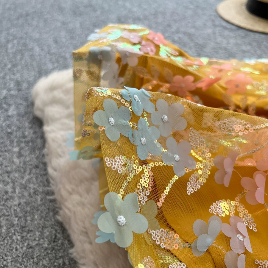 Summer Women's Halter Sleeveless Holiday Dress Luxury Sequins Beading 3D Embroidery Flower Elegant Pearl Belt Party Vestidos