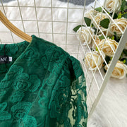 Embroidery Mesh 2 Pieces Set Women Hollow Out Sashes Shirt Tops + Elastic Waist A-Line Long Skirts Suit Autumn Ladies Outfit
