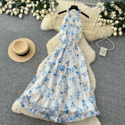 Summer Women's Halter Sleeveless Holiday Dress Luxury Sequins Beading 3D Embroidery Flower Elegant Pearl Belt Party Vestidos