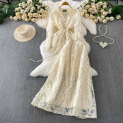 Embroidery Mesh 2 Pieces Set Women Hollow Out Sashes Shirt Tops + Elastic Waist A-Line Long Skirts Suit Autumn Ladies Outfit