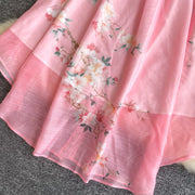 Spring Holiday Sweet Flower Beach Dress Women's Lapel Long Lantern Sleeve Pearl Button Up Floral Print Belt Dress Pockets