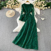Embroidery Mesh 2 Pieces Set Women Hollow Out Sashes Shirt Tops + Elastic Waist A-Line Long Skirts Suit Autumn Ladies Outfit